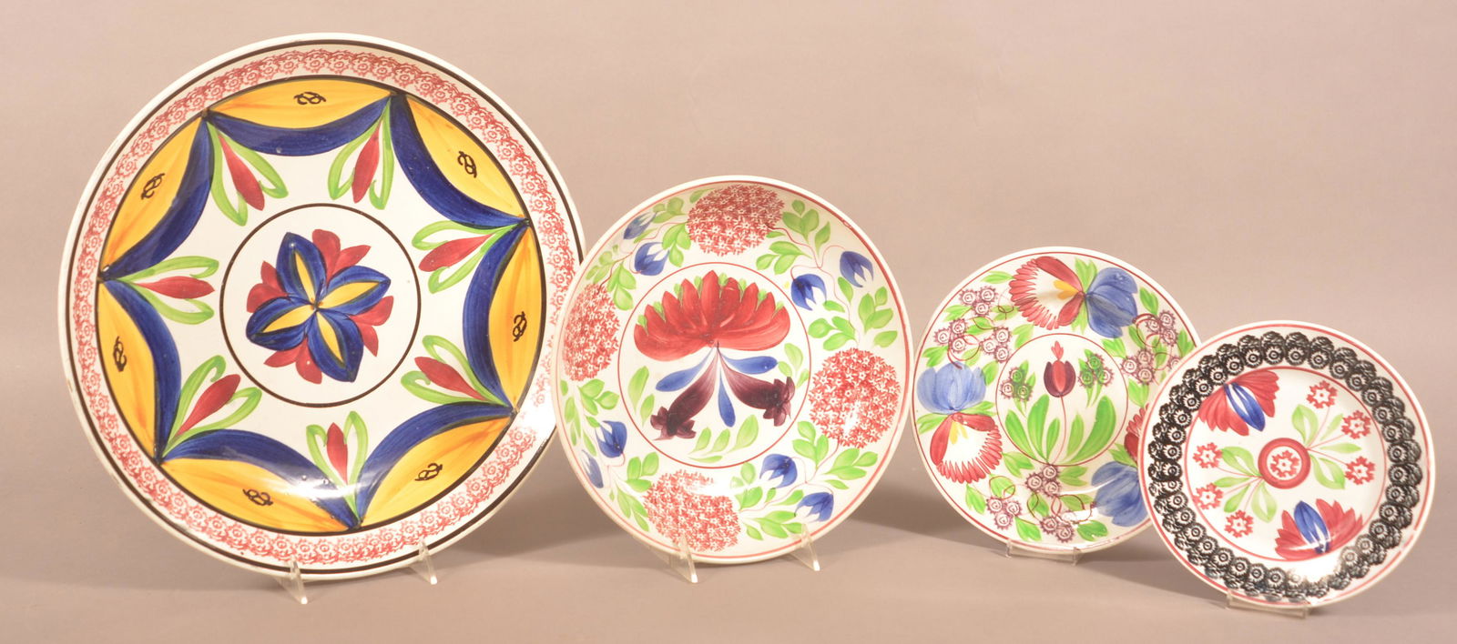 Four Antique Design Spatter China Plates and Bowls. (1 of 2)