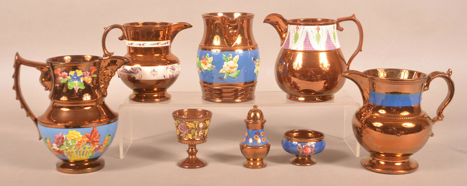 Eight Various Pieces of Copper Lustre China. (1 of 8)