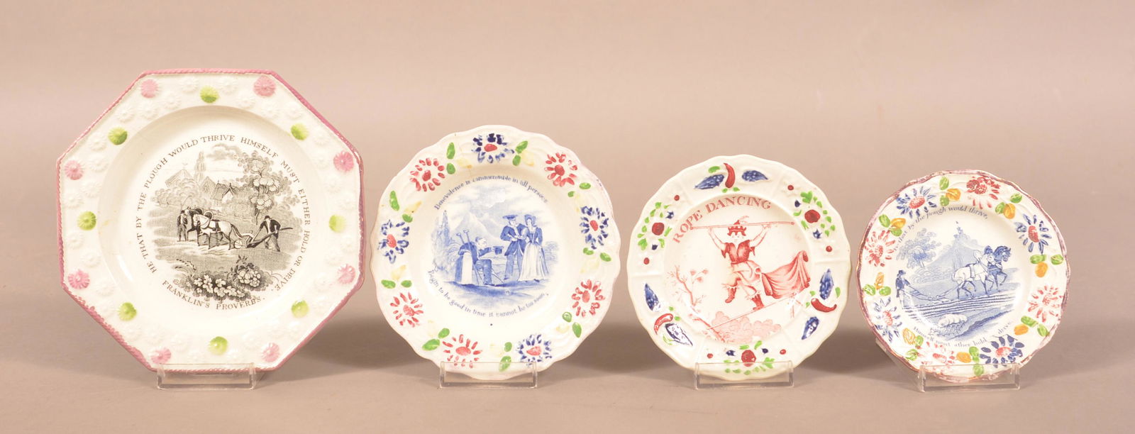 Four Staffordshire China Transfer-Decorated Toddy Plates. (1 of 4)