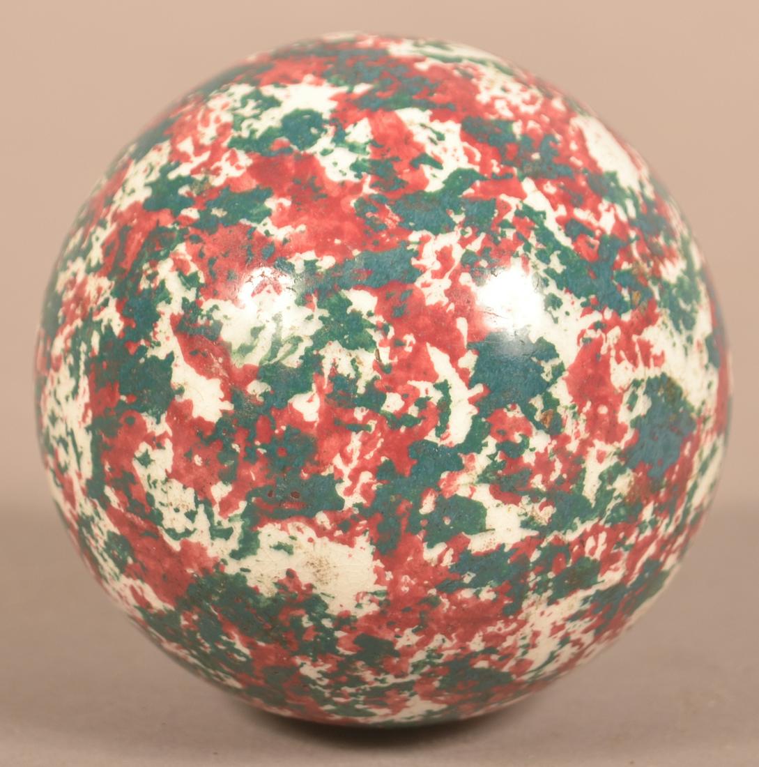 Antique Red and Green Sponge Decorated Carpet Ball. (1 of 2)