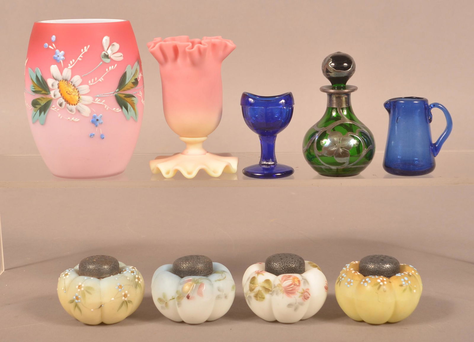 Nine Various Pieces of Antique Colored Glass. (1 of 3)