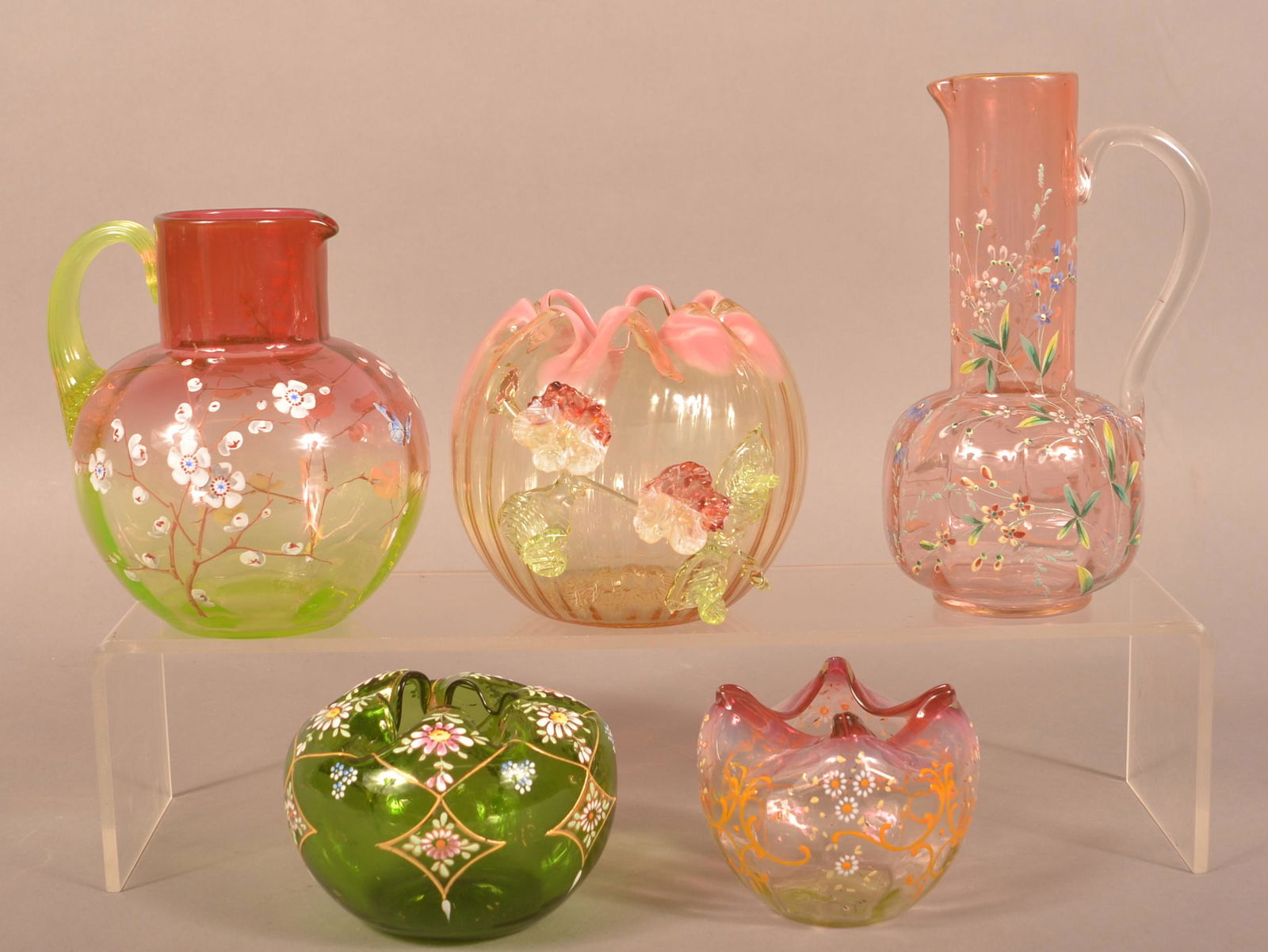 Five Various Pieces of Blown Victorian Art Glass. (1 of 3)