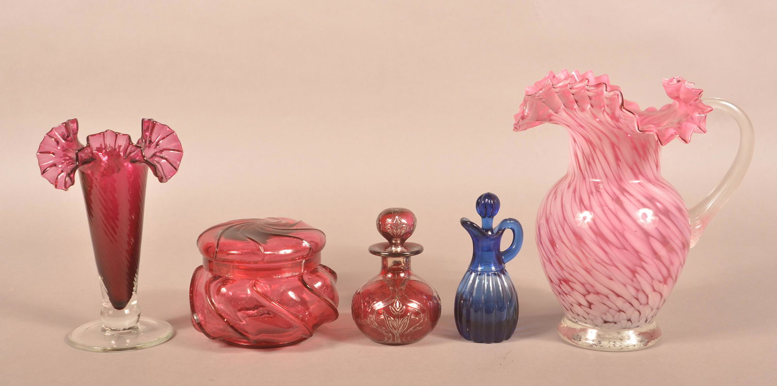 Five Various Pieces of Antique Colored Glass. (1 of 5)