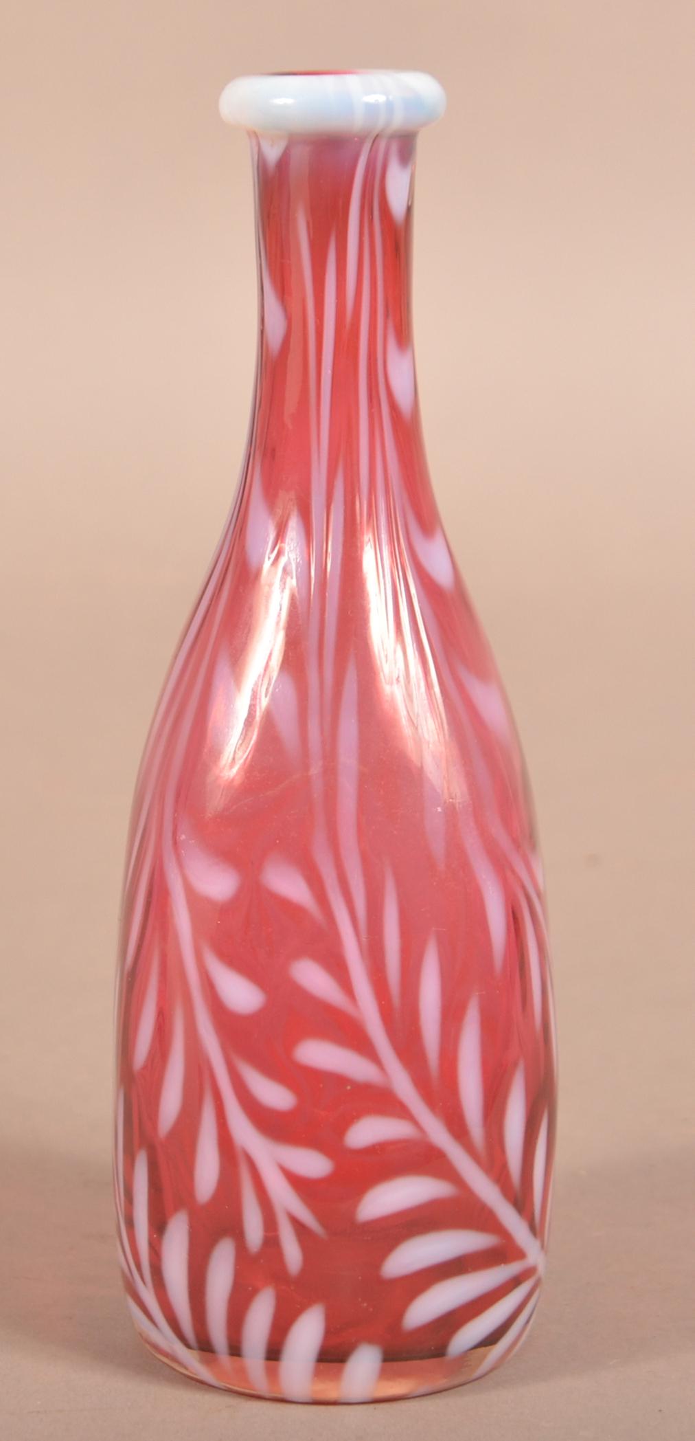 Hobbs Cranberry Opalescent Fern Pattern Barber Bottle. (1 of 4)