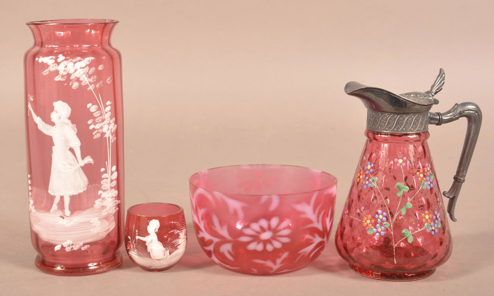 Four Pieces of Antique Cranberry Art Glass. (1 of 4)