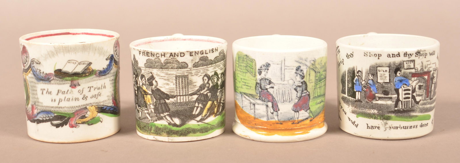 Four Transfer-Decorated Ironstone China Children's Mugs. (1 of 3)
