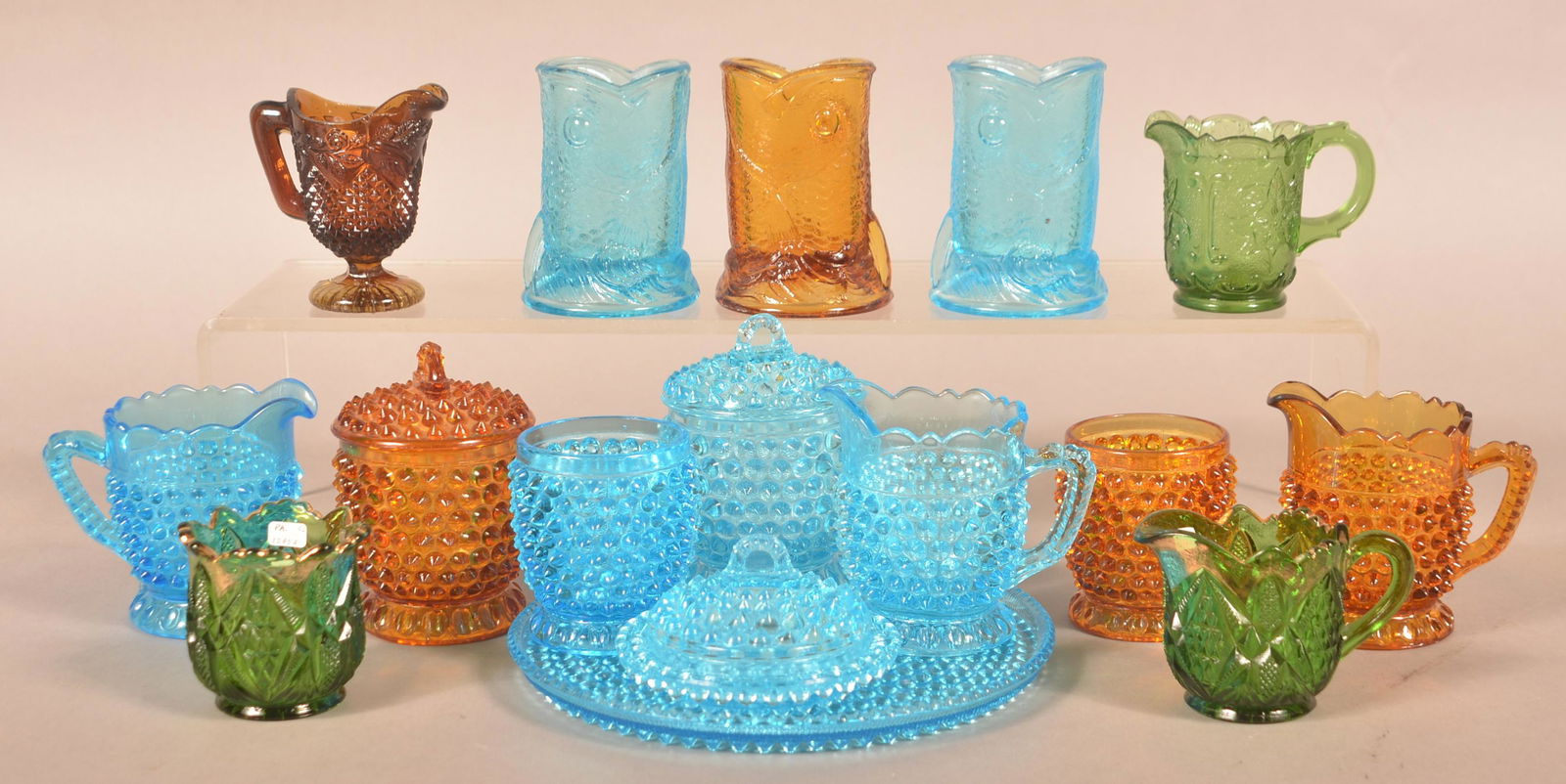 Lot of Antique Colored Pattern Glass Children's Sets. (1 of 5)