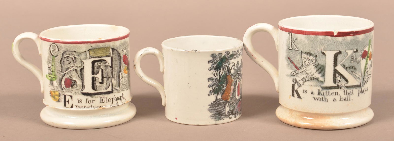 Three Transfer Ironstone Children's Alphabet Mugs. (1 of 3)