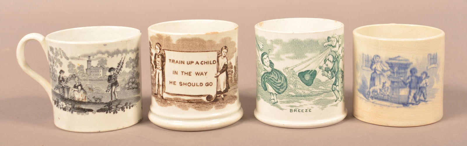 Four Transfer-Decorated Ironstone China Children's Mugs. (1 of 2)