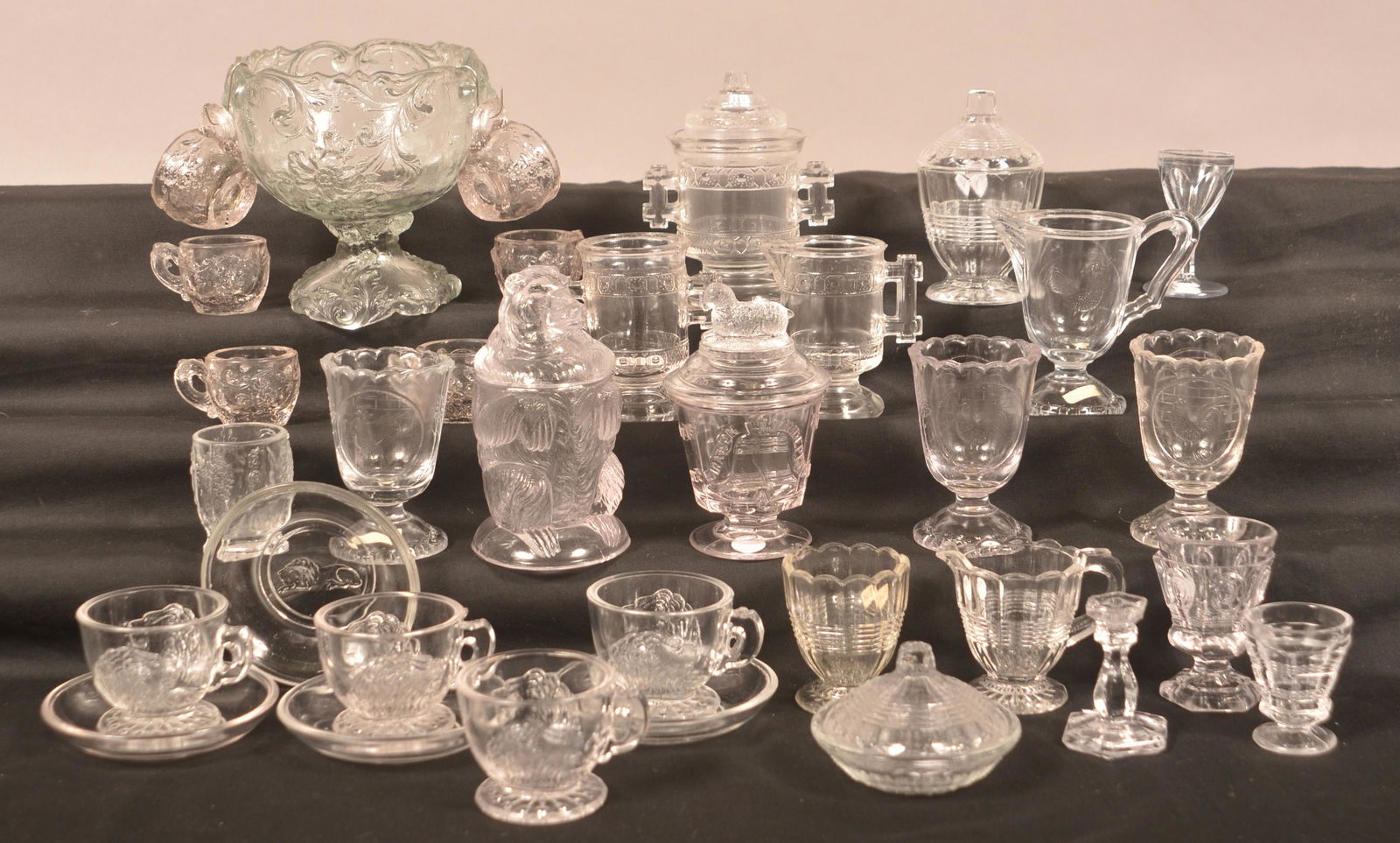 Lot of Antique Colorless Pattern Glass Children's Sets. (1 of 6)