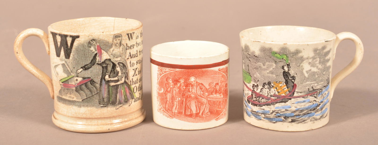 Three 19th Century Transfer Decorated Child's Mugs. (1 of 3)