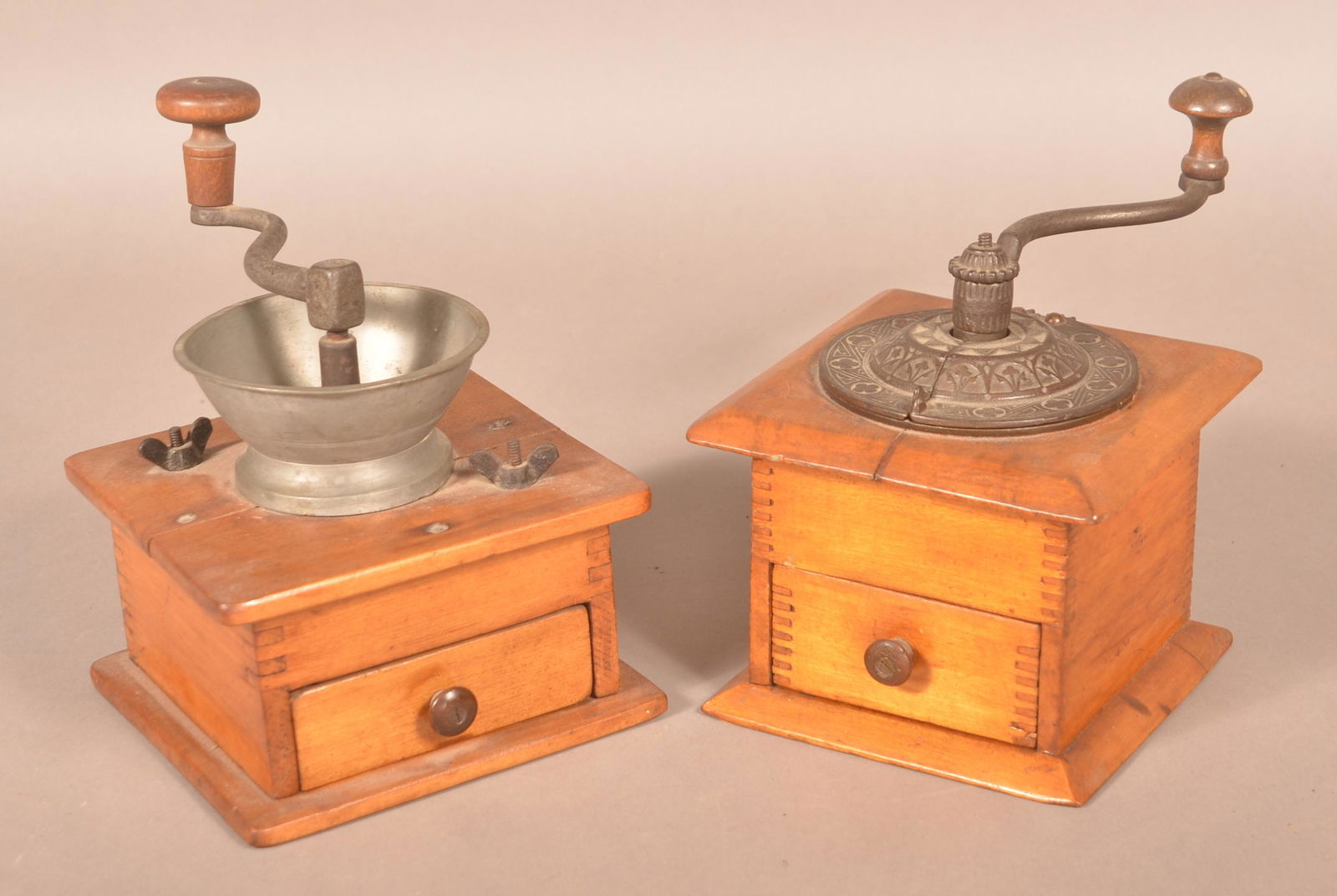 Two Antique Wood Coffee Grinders. (1 of 3)