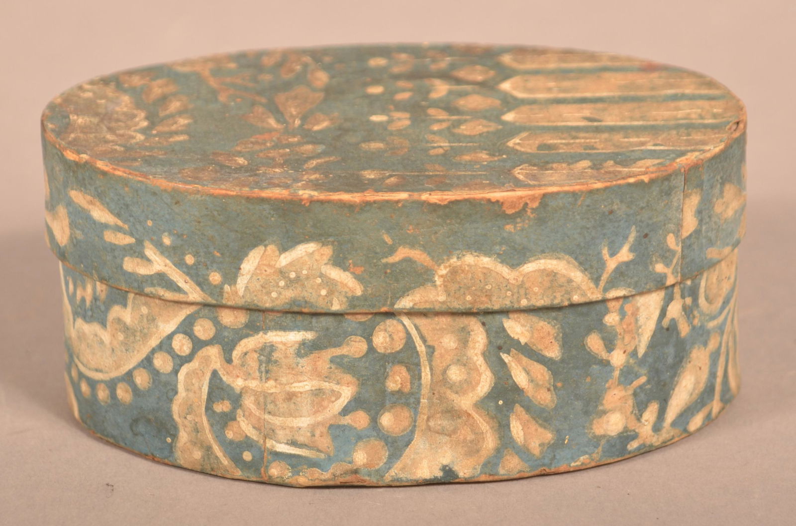 Early 19th Century Wallpaper Covered Trinket Box. (1 of 4)