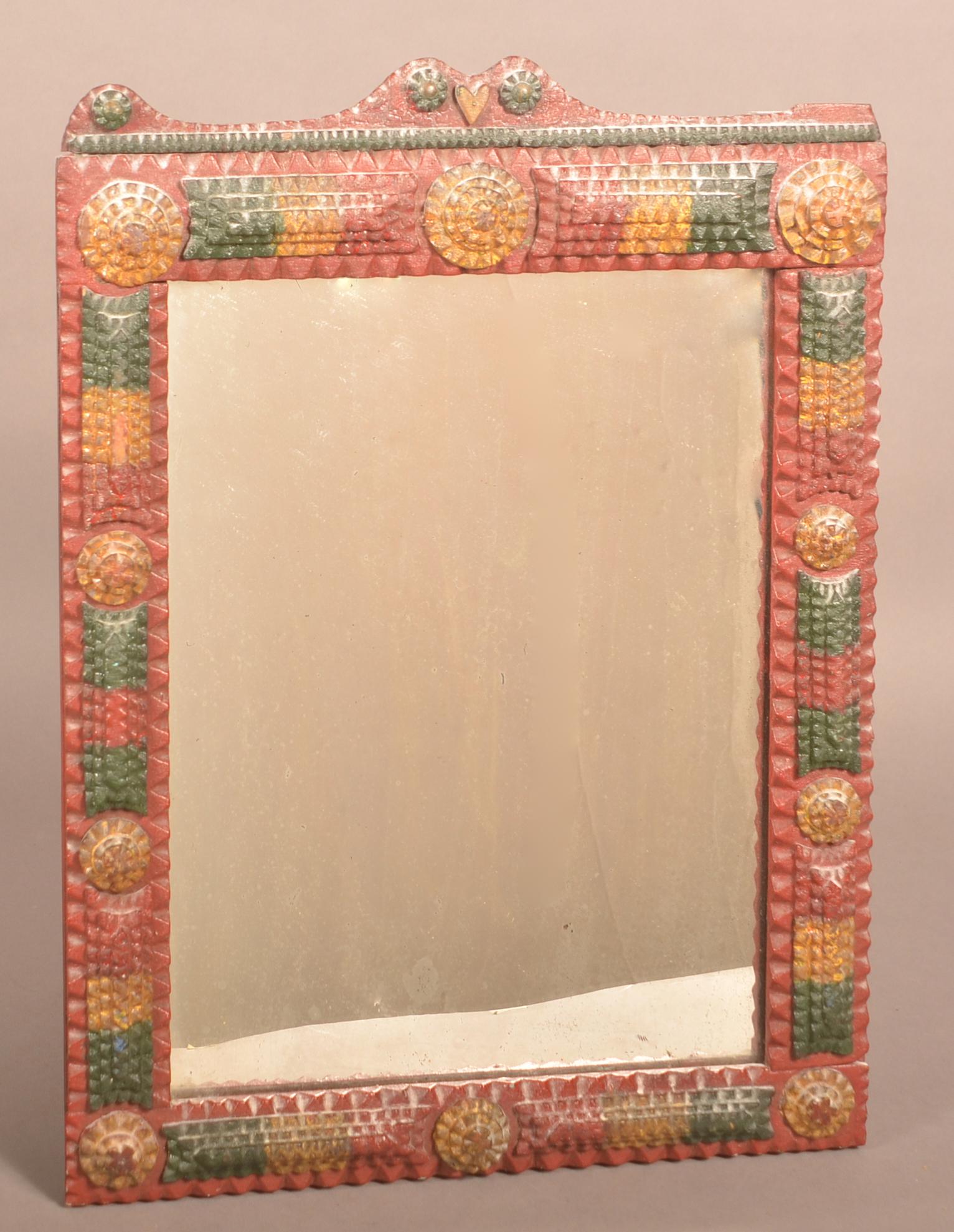Polychrome Painted Tramp Art Mirror Frame. (1 of 2)
