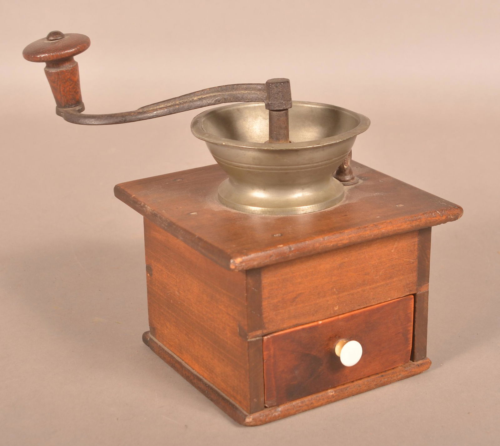 Antique Cherry Case Pewter Mounted Coffee Grinder. (1 of 3)