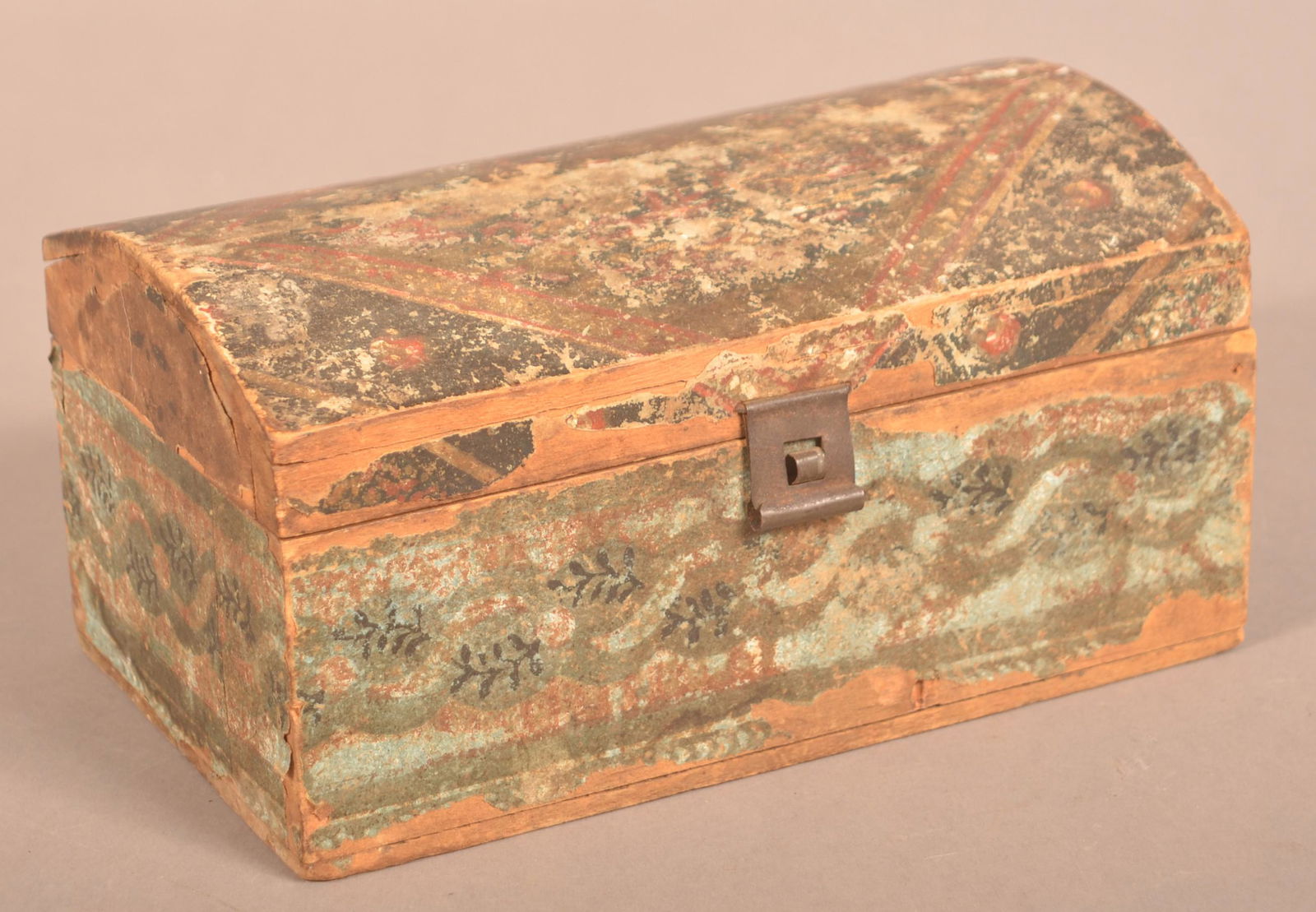 19th Century Wallpaper Covered Wood Trinket Box. (1 of 4)