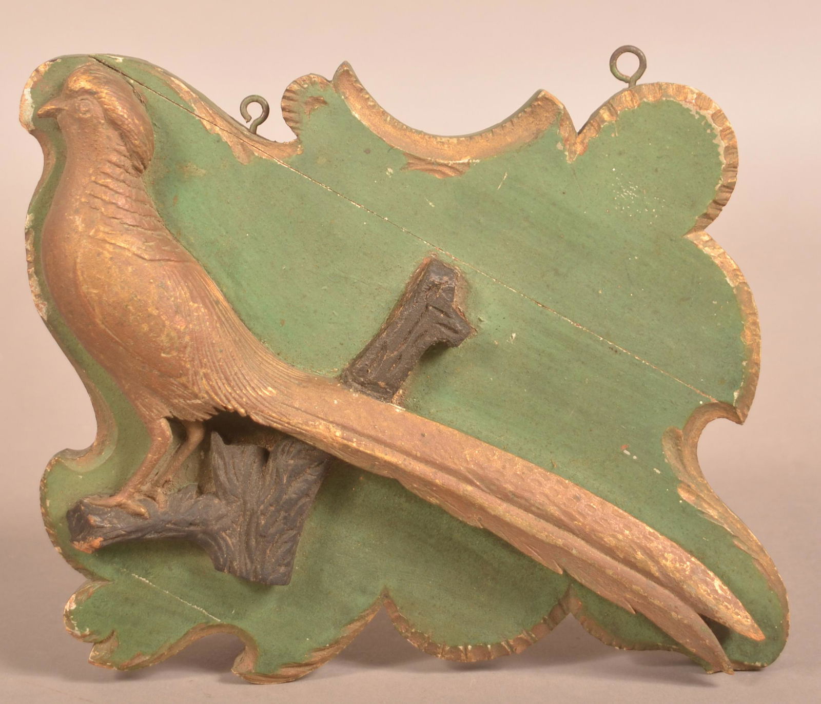 Antique Folk Art Carved and Painted Pheasant Wall Plaque. (1 of 4)