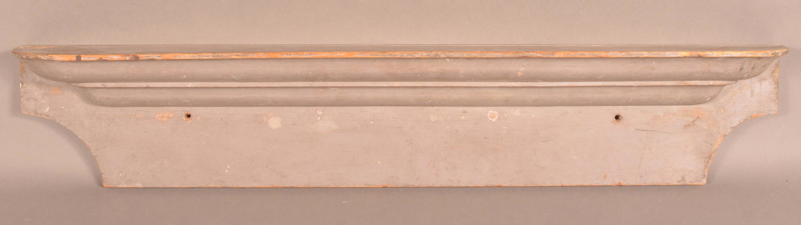 Antique Molded Wall Shelf with Original Salmon Paint.: Antique Molded Wall Shelf with Original Salmon Paint. 7"h. x 37"w. x 5"d. Condition: Good with wear.