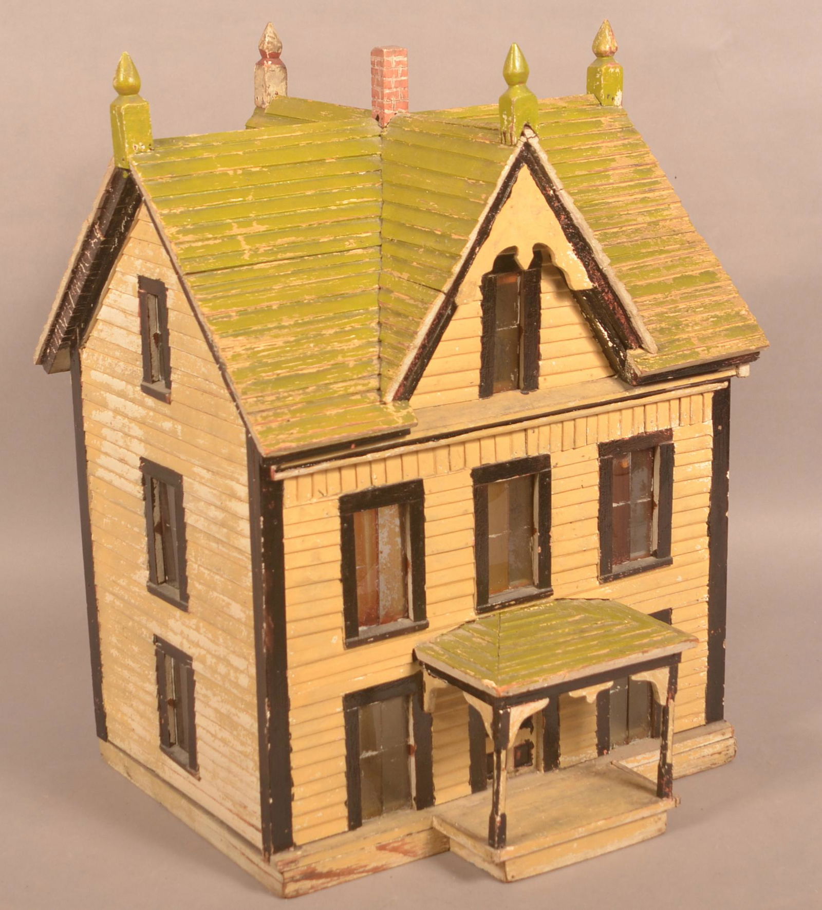 Folk Art Wooden Scale Model of a 2-1/2 Story House. (1 of 4)