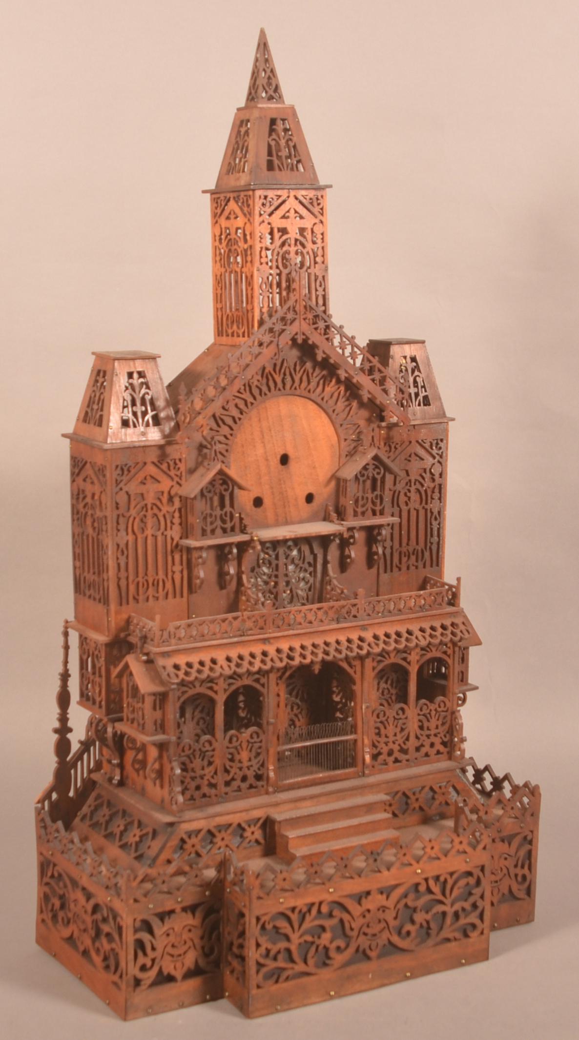 Victorian Mahogany Folk Art Fretwork Clock Tower. (1 of 4)