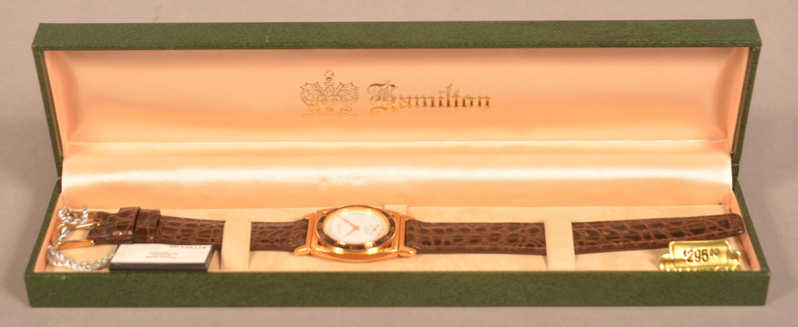 Hamilton Wristwatch Piping Rock Registered Edition.: Hamilton Wristwatch Piping Rock Registered Edition. Swiss 7-jewel quartz movement. On the case the numbers in gold are set in enamel as part of the case, not the dial. With the original Hamilton leath