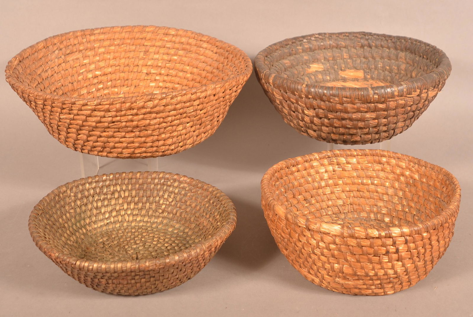 Lot of Four Antique Rye/Straw Coil Baskets. (1 of 2)