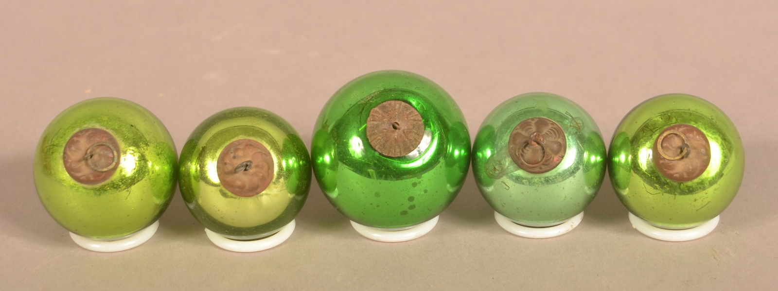 Five Antique German Green Glass Ball Form Kugels. (1 of 3)