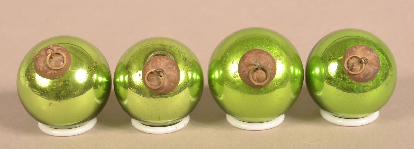 Four Antique German Green Glass Ball Form Kugels. (1 of 3)