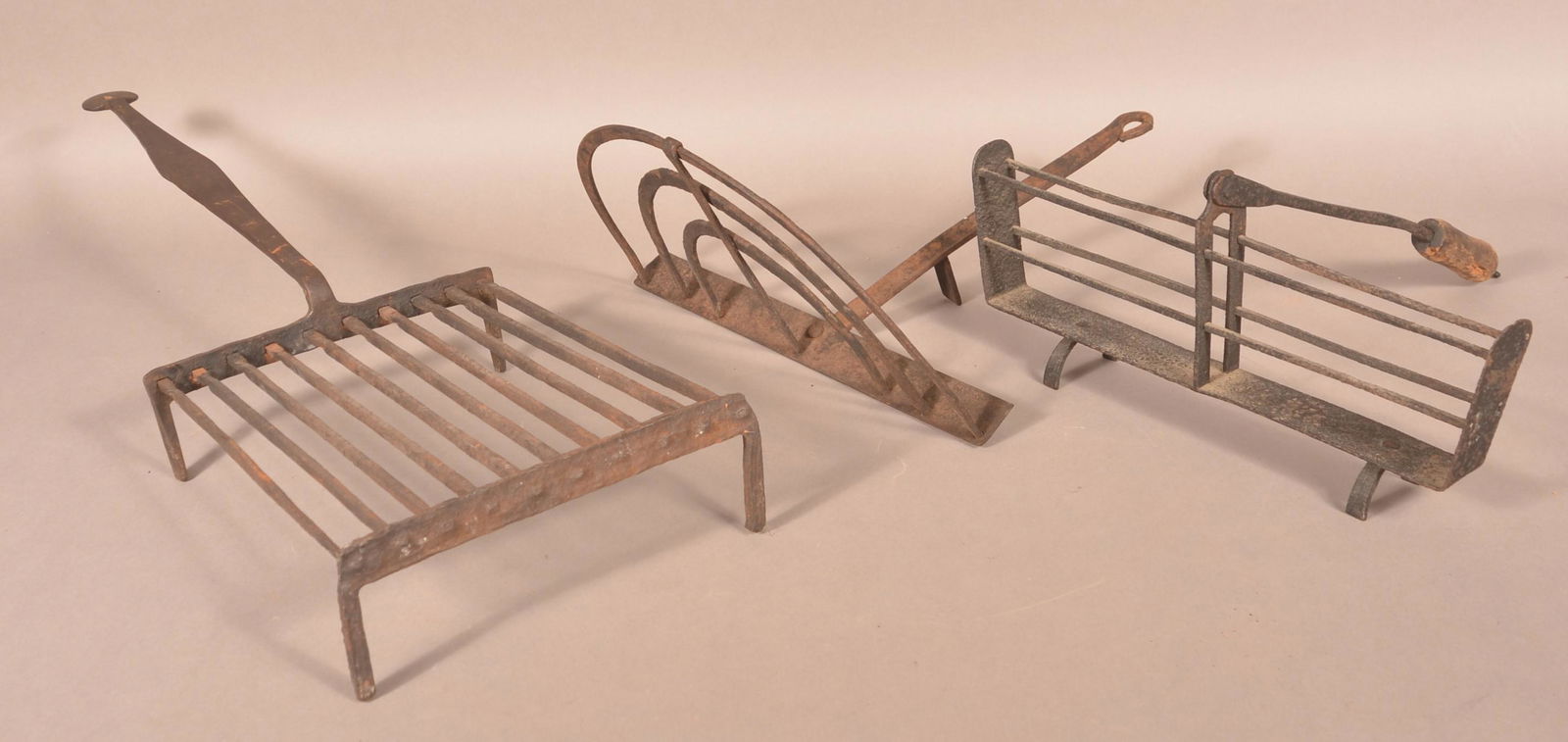 Antique Wrought Iron Hearth Gridiron and Two Toasters. (1 of 3)