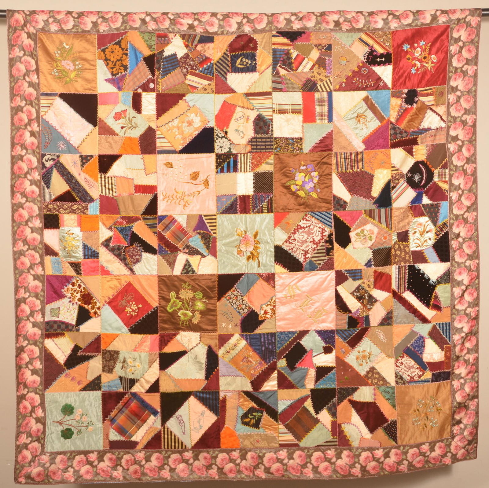 Antique Silk Crazy Patchwork Quilt. (1 of 6)
