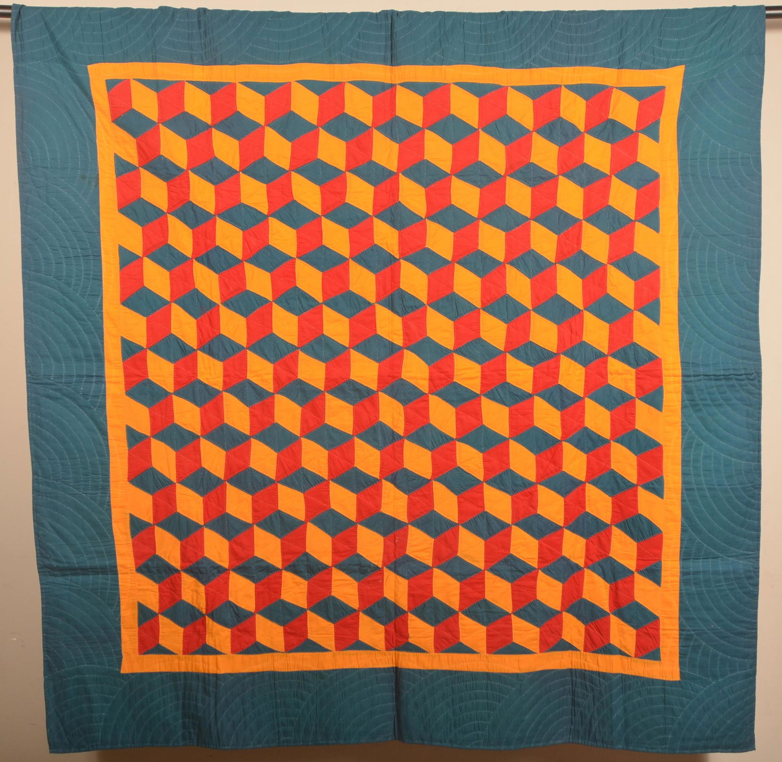 Antique Tumbling Blocks Pattern Patchwork Quilt. (1 of 4)