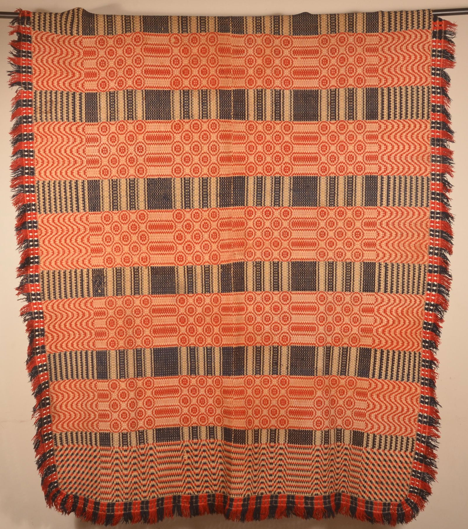 Antique 3-Colored Woven Overshot Coverlet. (1 of 7)