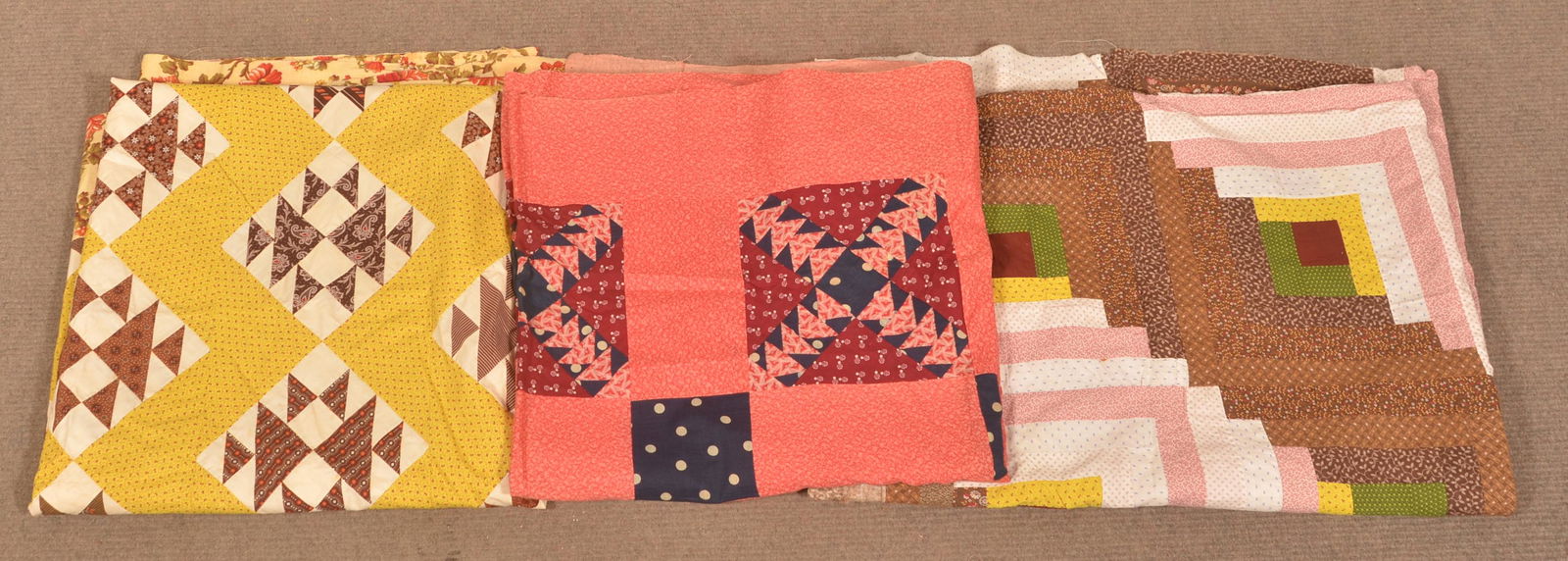 Three Antique Various Pattern Patchwork Quilt Tops. (1 of 6)