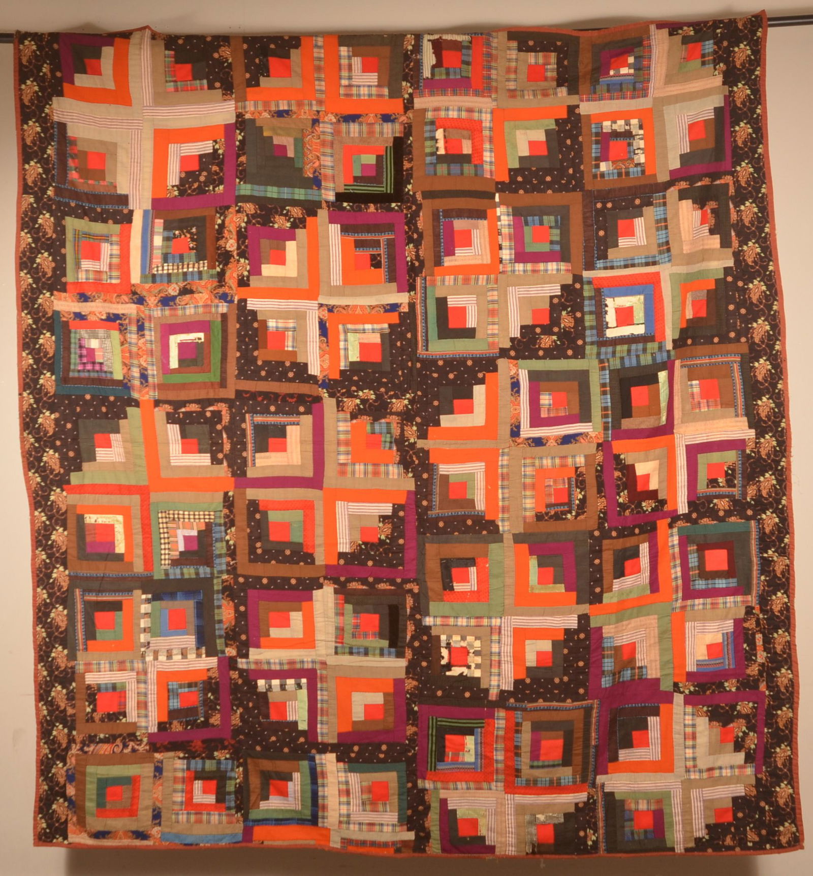 Antique Log Cabin Pattern Patchwork Quilt. (1 of 8)