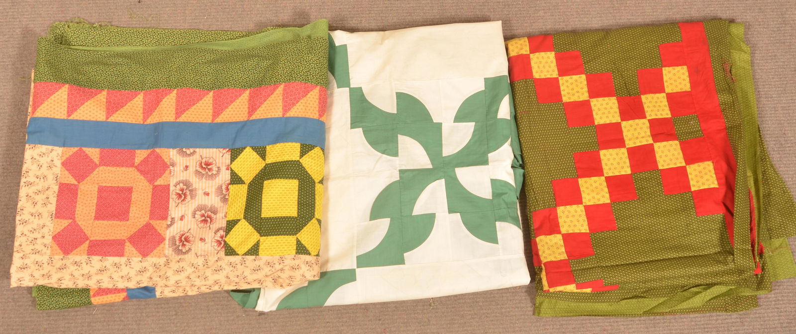Three Antique Various Pattern Patchwork Quilt Tops. (1 of 8)