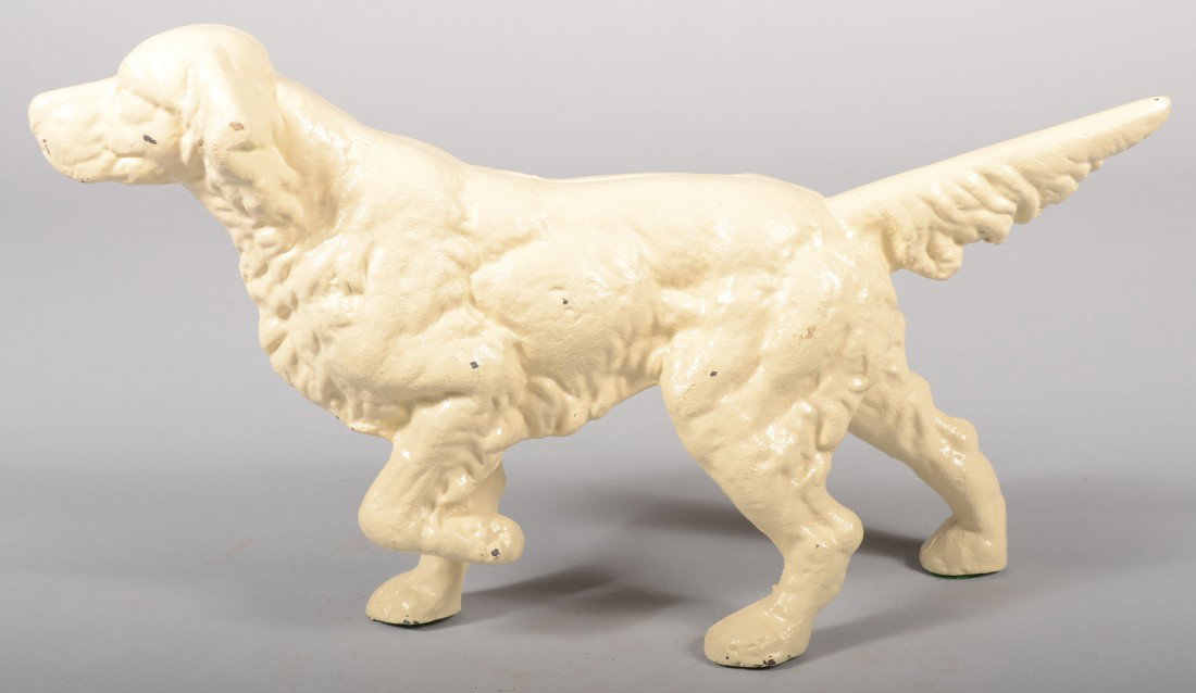 Hubley Cast Iron Setter Dog Doorstop. Re-painted w: Hubley Cast Iron Setter Dog Doorstop. Re-painted white. 14"l. Condition: Good.
