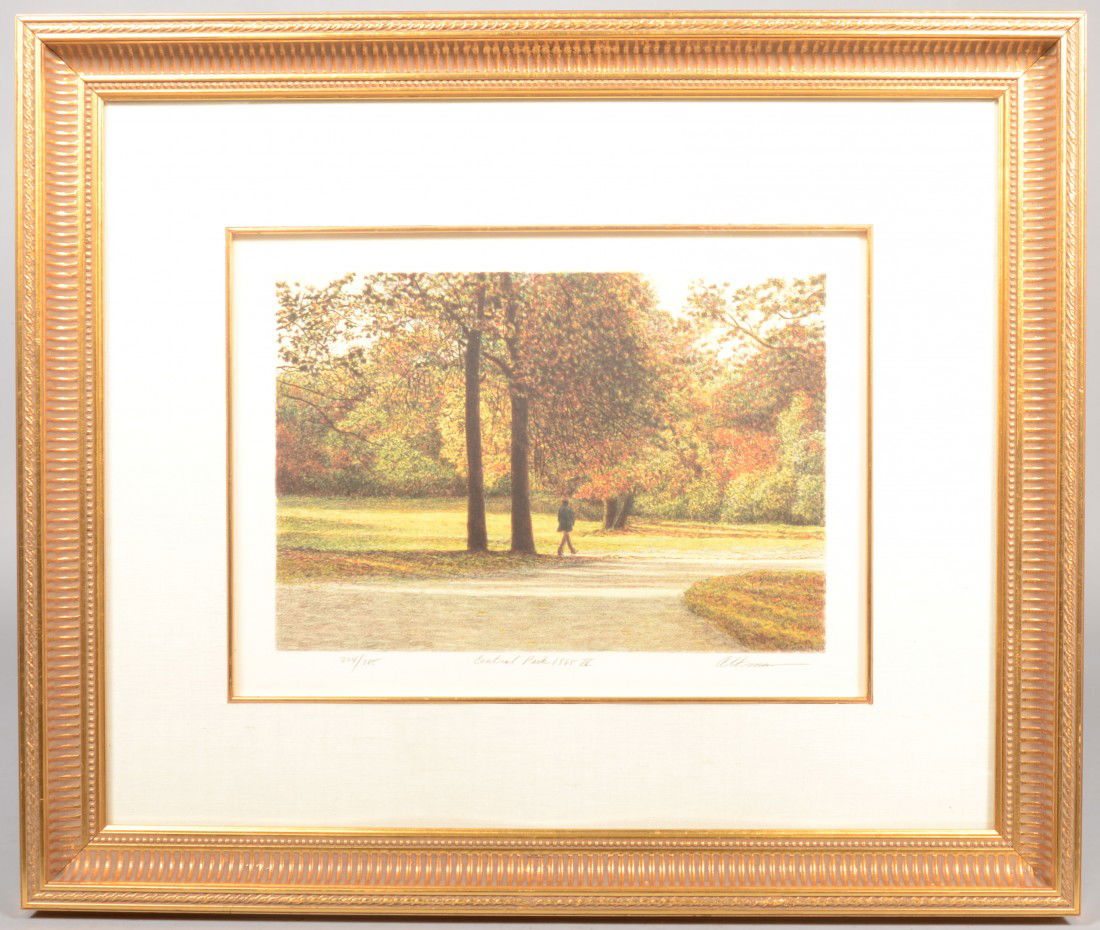 "Central Park, 1985, IV", polychrome lithograph. S: "Central Park, 1985, IV", polychrome lithograph. Signed and numbered: "Harold Altman, 224/285" in pencil on bottom margin. Part of a series, by Altman, on New York's Central Park and bearing the impre