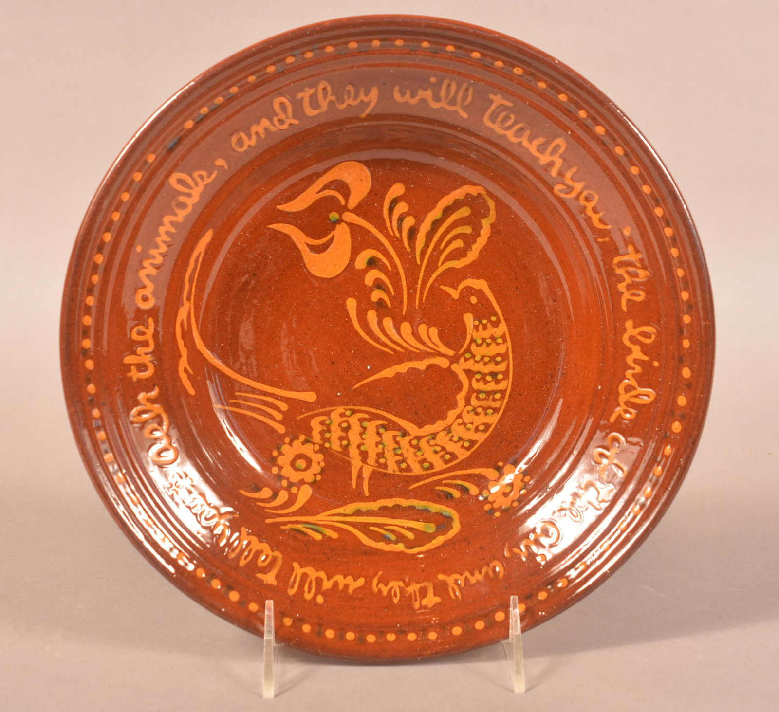 Foltz 2006 Redware Bowl- Distelfink Bird with Tulip (1 of 2)