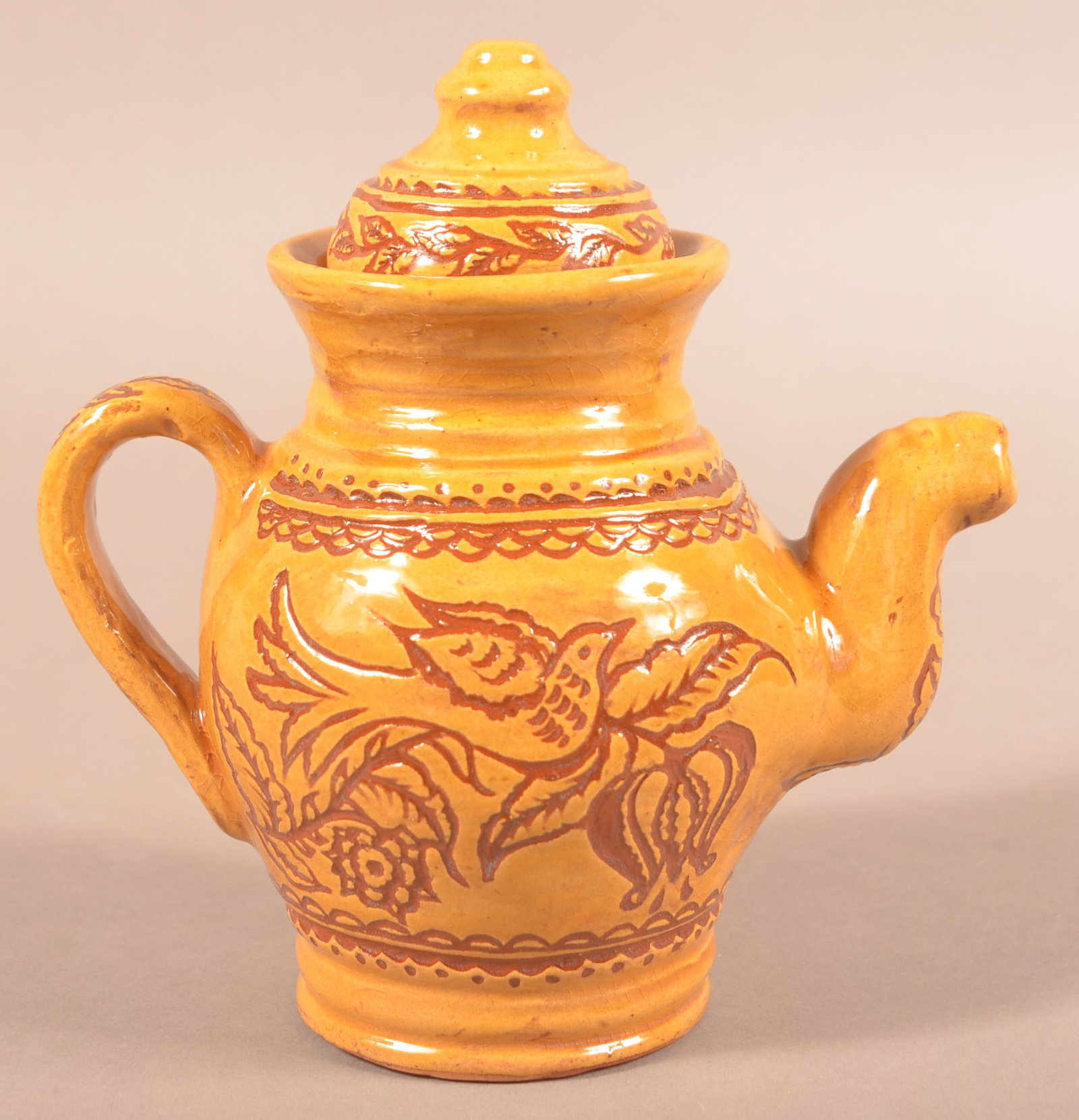 Foltz 2017 Sgraffito Decorated Teapot with Distelfink and Tulip (1 of 3)