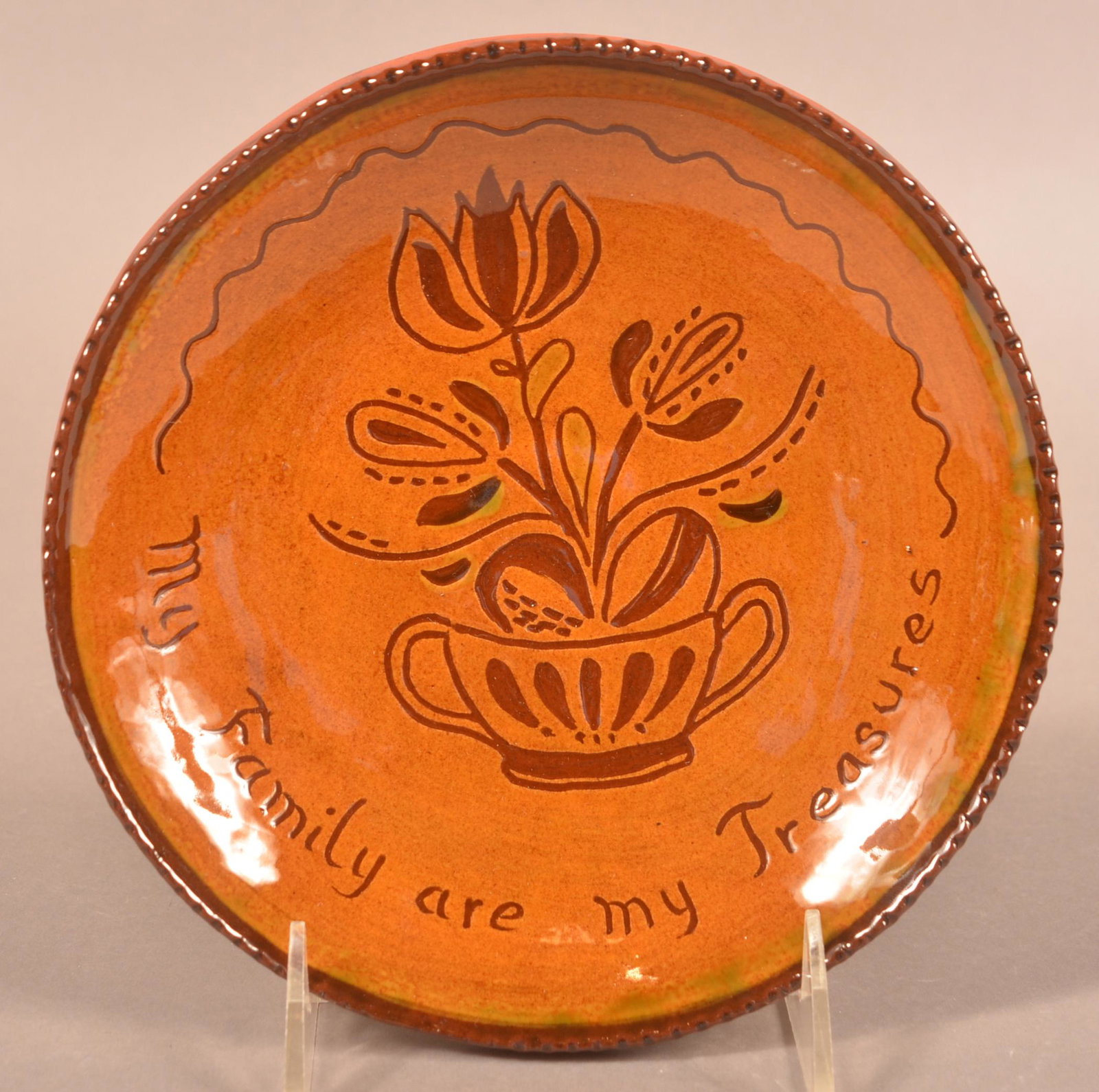 Foltz 2007 Redware Plate with Potted Tulip (1 of 2)