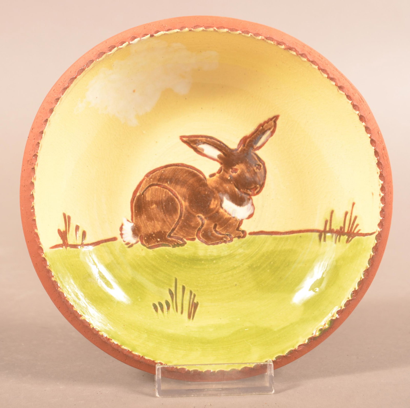 1986 Redware Rabbit Decorated Plate (1 of 2)