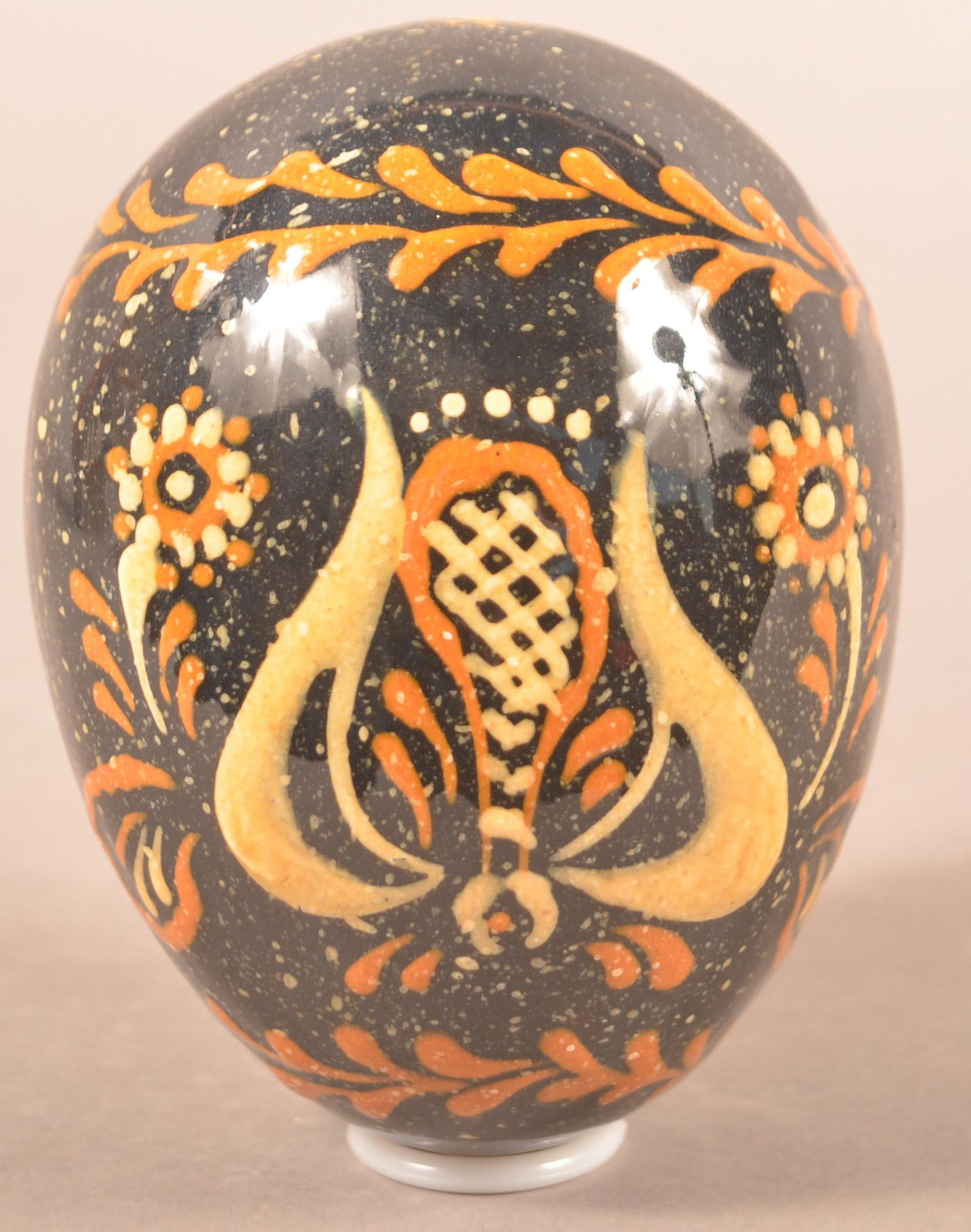 Foltz Redware Tulip & Vine Decorated Egg (1 of 3)