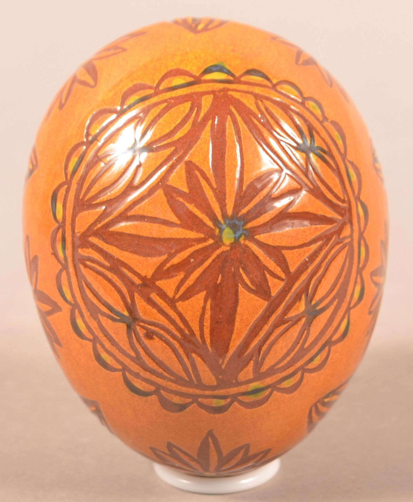 Foltz Redware Floral Decorated Egg (1 of 3)
