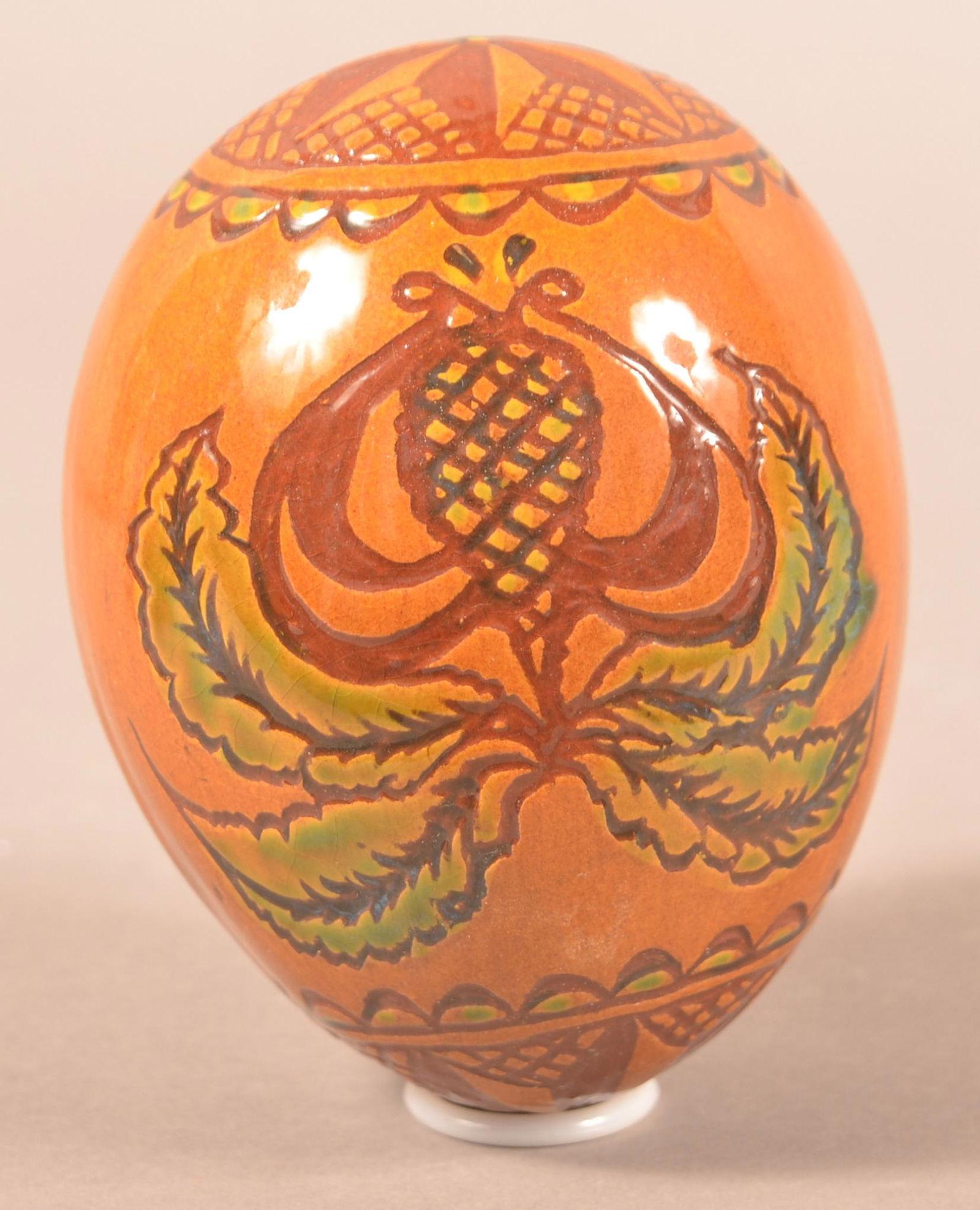 Foltz Redware Tulip Decorated Egg (1 of 3)
