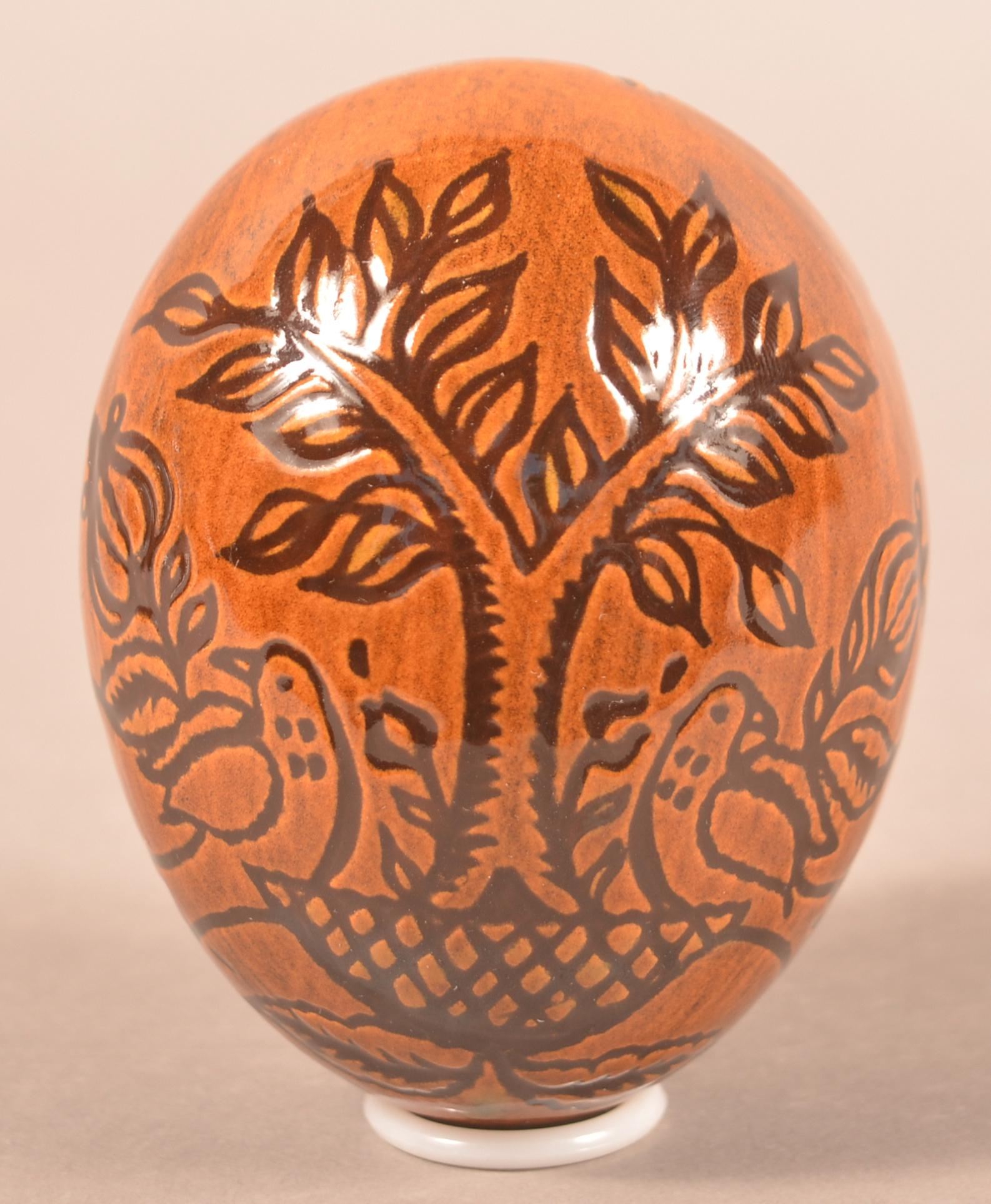 Foltz Redware Tree & Distlefink Bird Decorated Egg (1 of 3)
