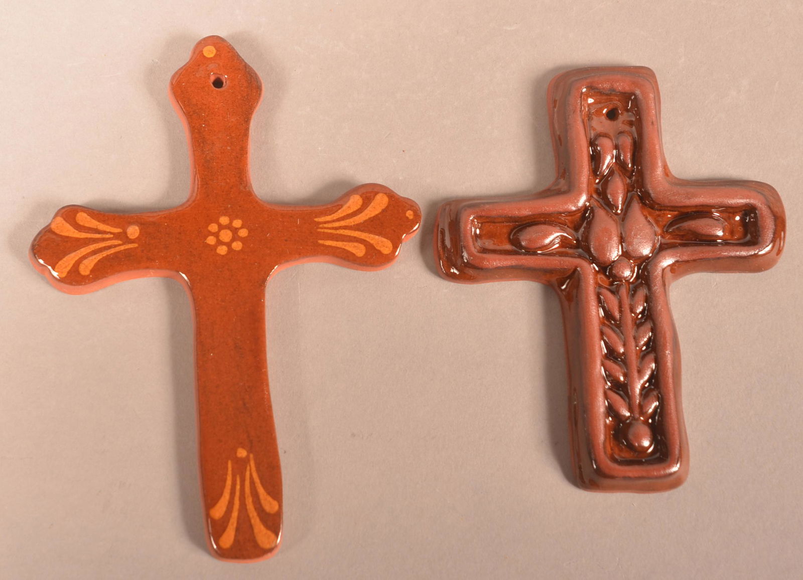 (2) Foltz Redware Glazed Crosses (1 of 2)