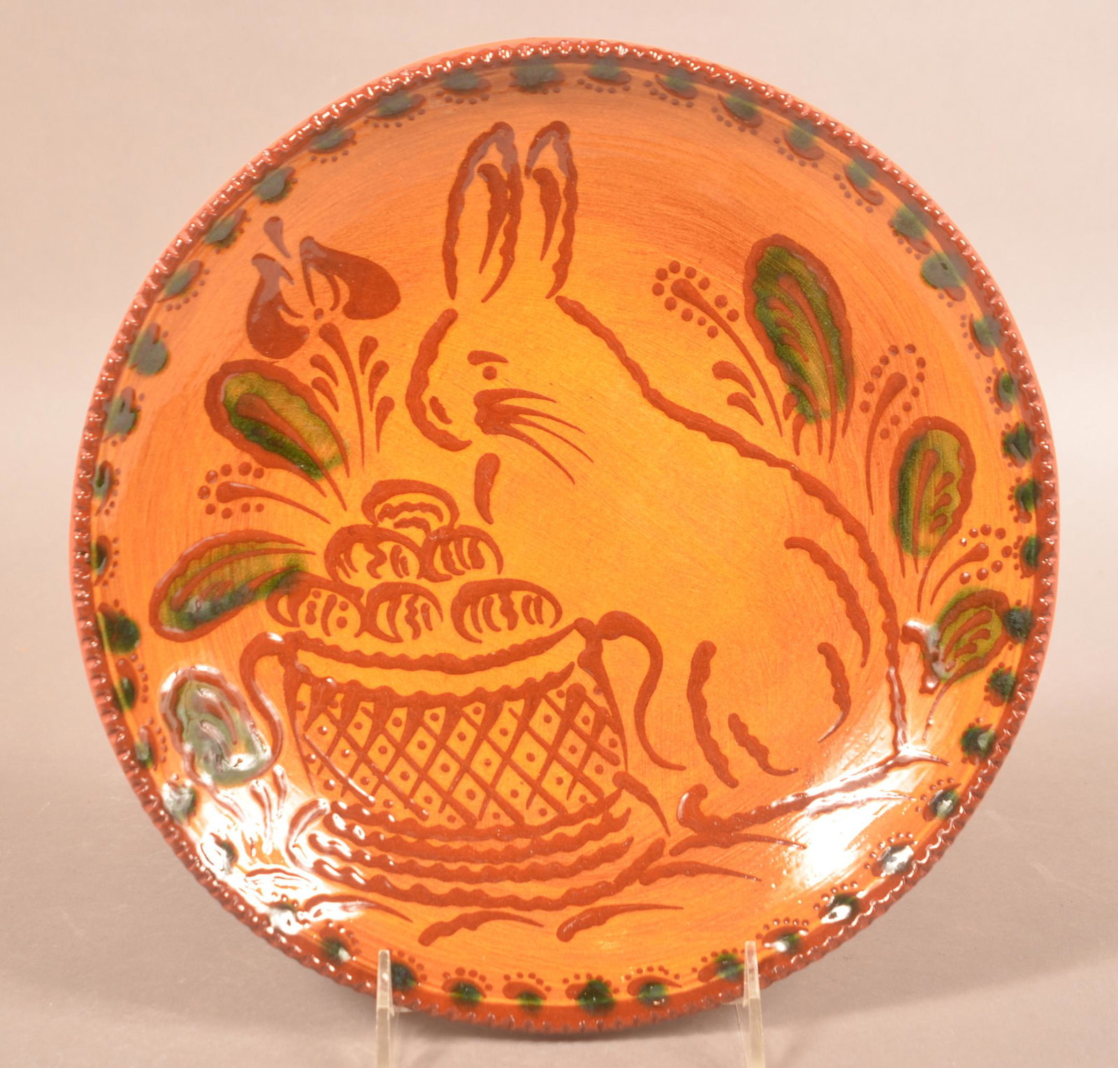 Foltz 1999 Redware Rabbit & Easter Basket Plate (1 of 2)