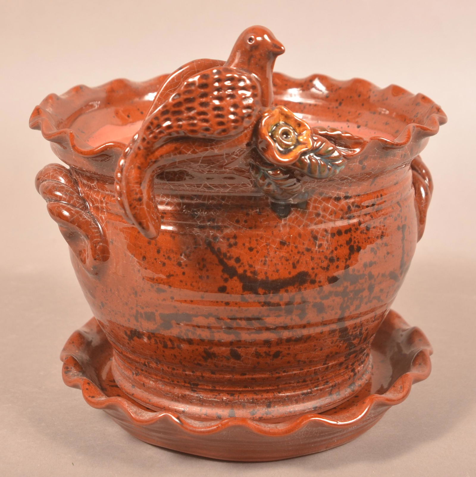 Foltz 1991 Redware Glazed Flower Pot (1 of 4)