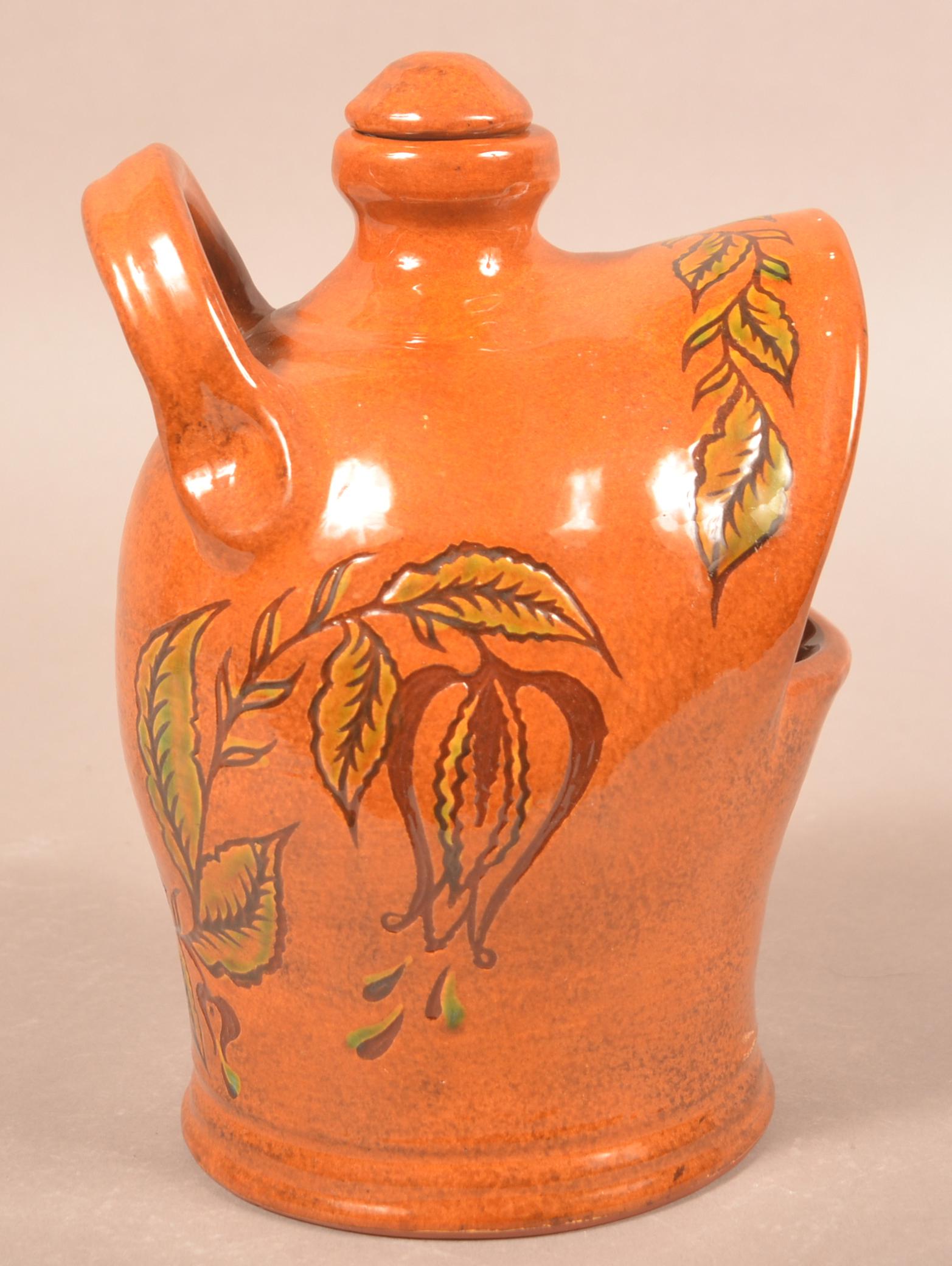 Rare Foltz 2003 Redware Tulip Decorated Salt Jar (1 of 4)