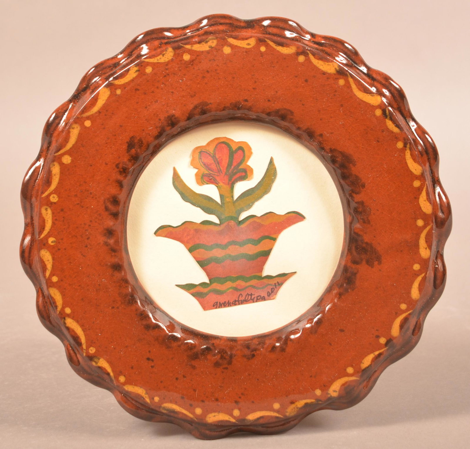 Foltz Redware Circular Picture Frame (1 of 3)